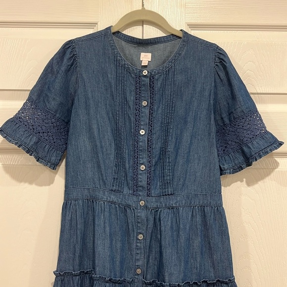 gap x LOVESHACKFANCY Denim Lace Dress Womens Size Medium - Picture 3 of 8